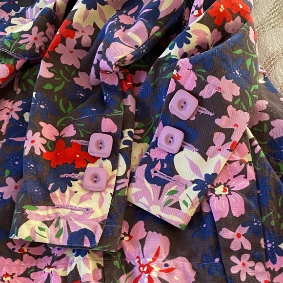 Tara Jarmon for Target Floral Trench Jacket (S) Pink Navy Cotton Statement Coat - Picture 4 of 15